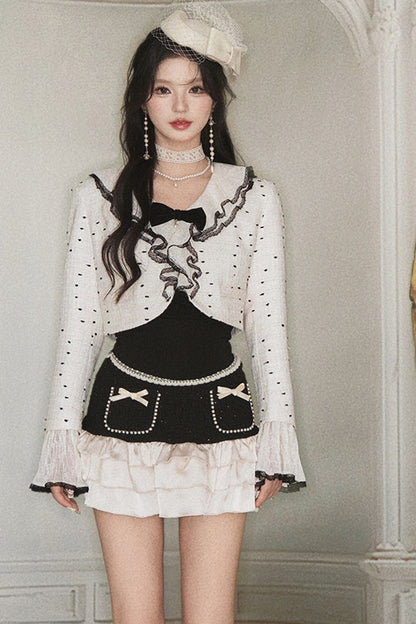 Polka Dot Ruffle Jacket and Skirt Set-Up