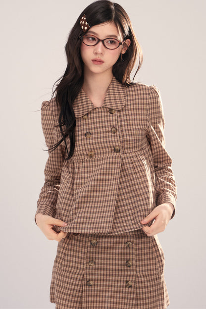 Long-Sleeved Plaid Shirt and Skirt Set-Up