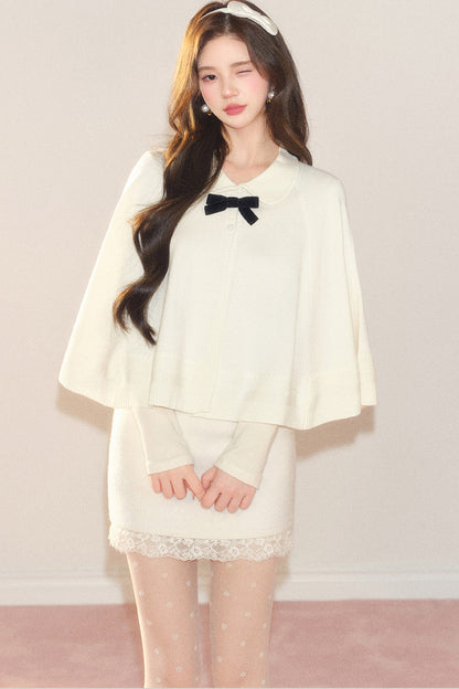 Cloud Samt-Strickcape-Cardigan mit Bubikragen