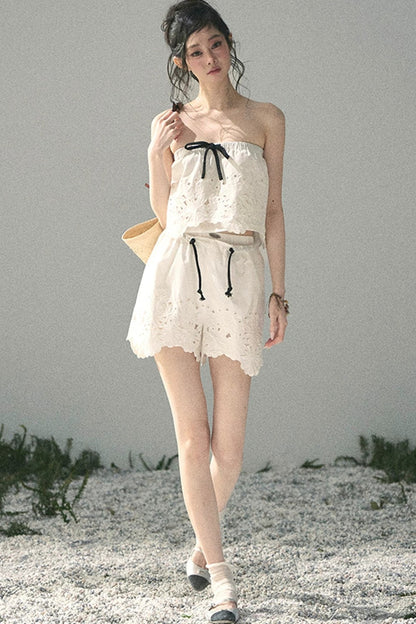 Embroidered Floral Vest and Shorts Set-Up