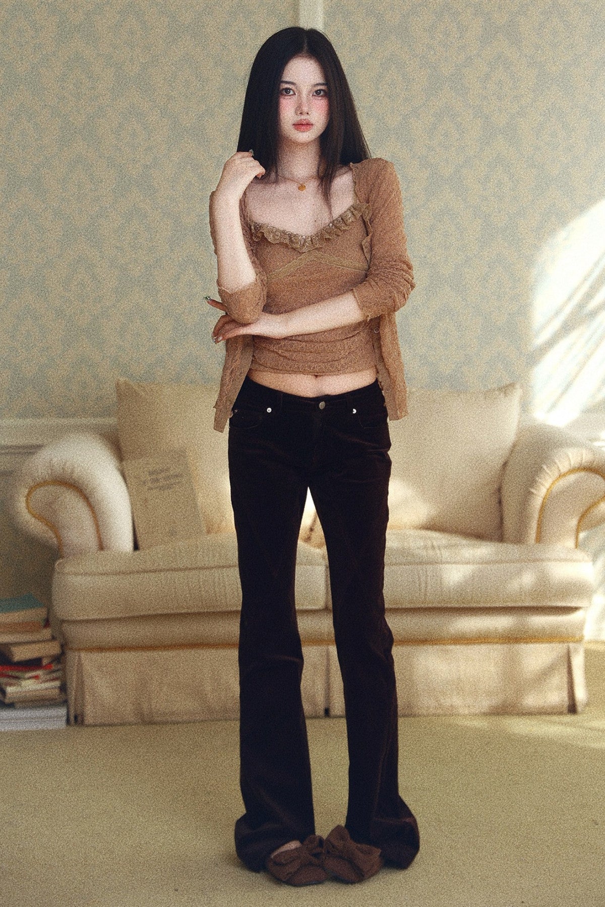 Textured Lace Camisole Cardigan Set-Up