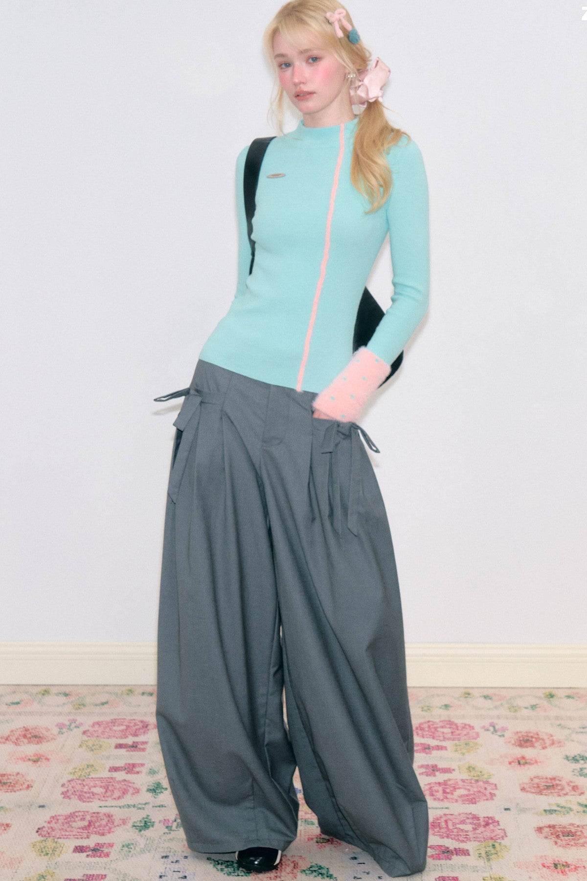 Blue High Neck Knit Top