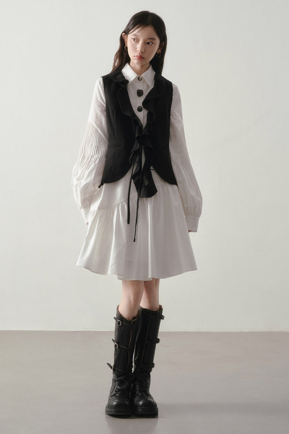 French Style Ruffled Suit Fabric Vest