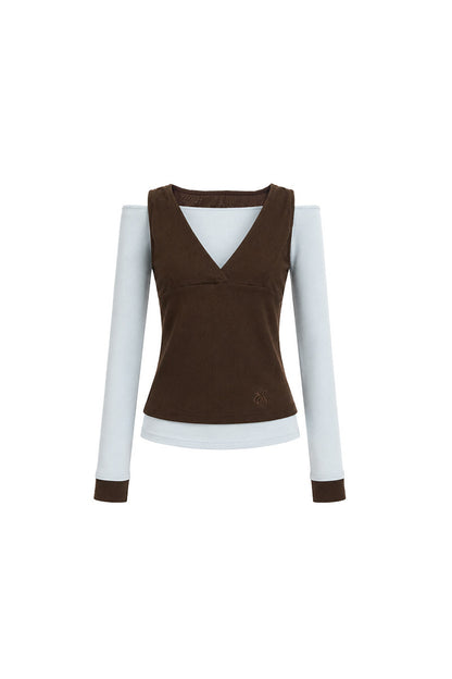 One-Shoulder V-Neck Long-Sleeve T-Shirt and Pants Set-Up