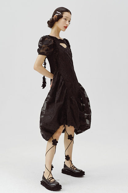 Irregular Floral Puff Dress