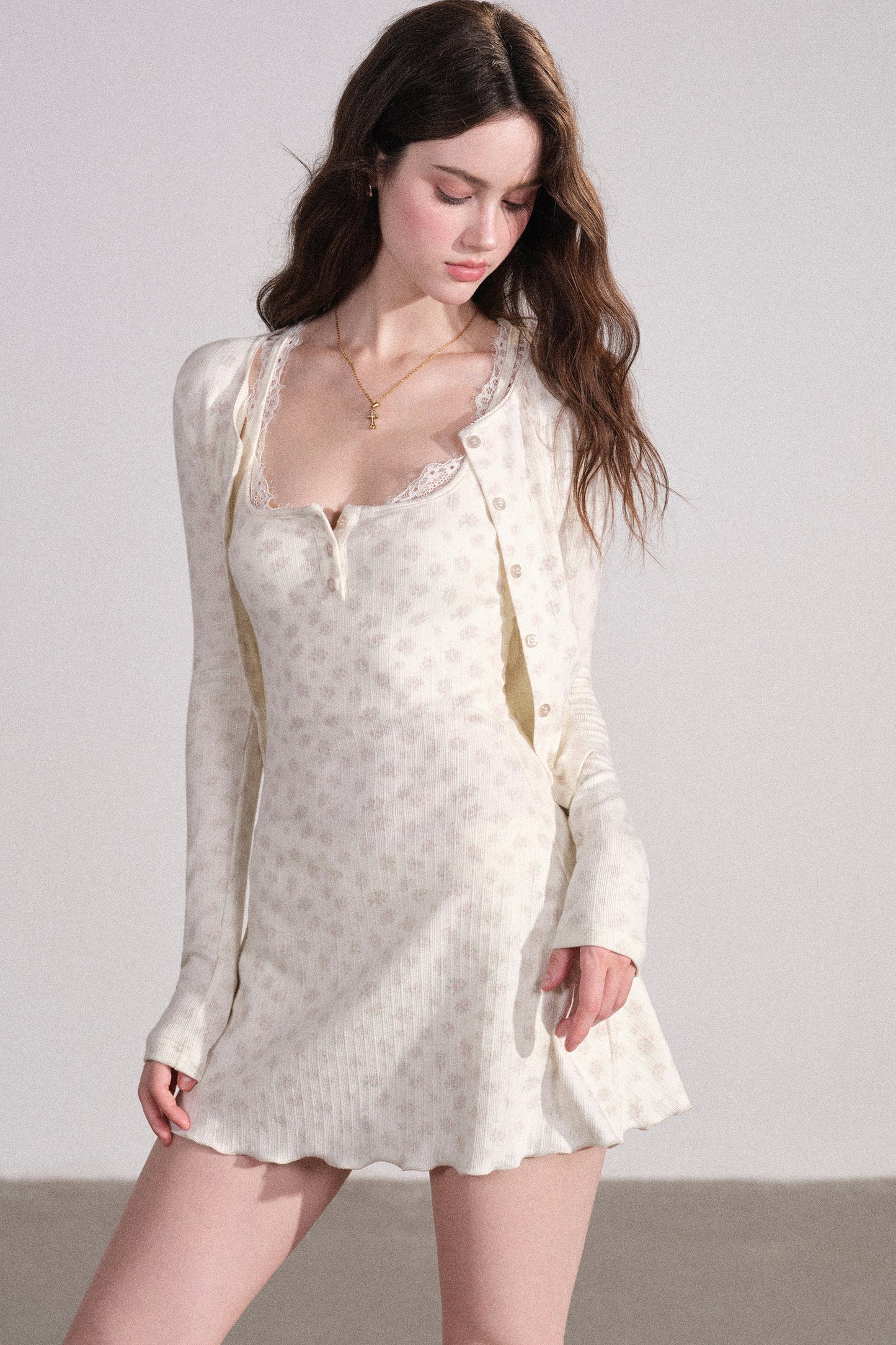 Slim Fit Cardigan and Tank Dress Set-Up