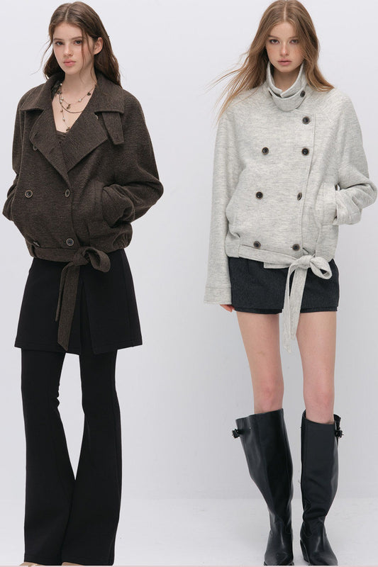Stand Collar Tie-Up Wool Coat