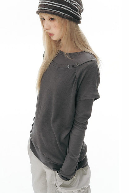 Color-Blocked Raglan Knit Blouse