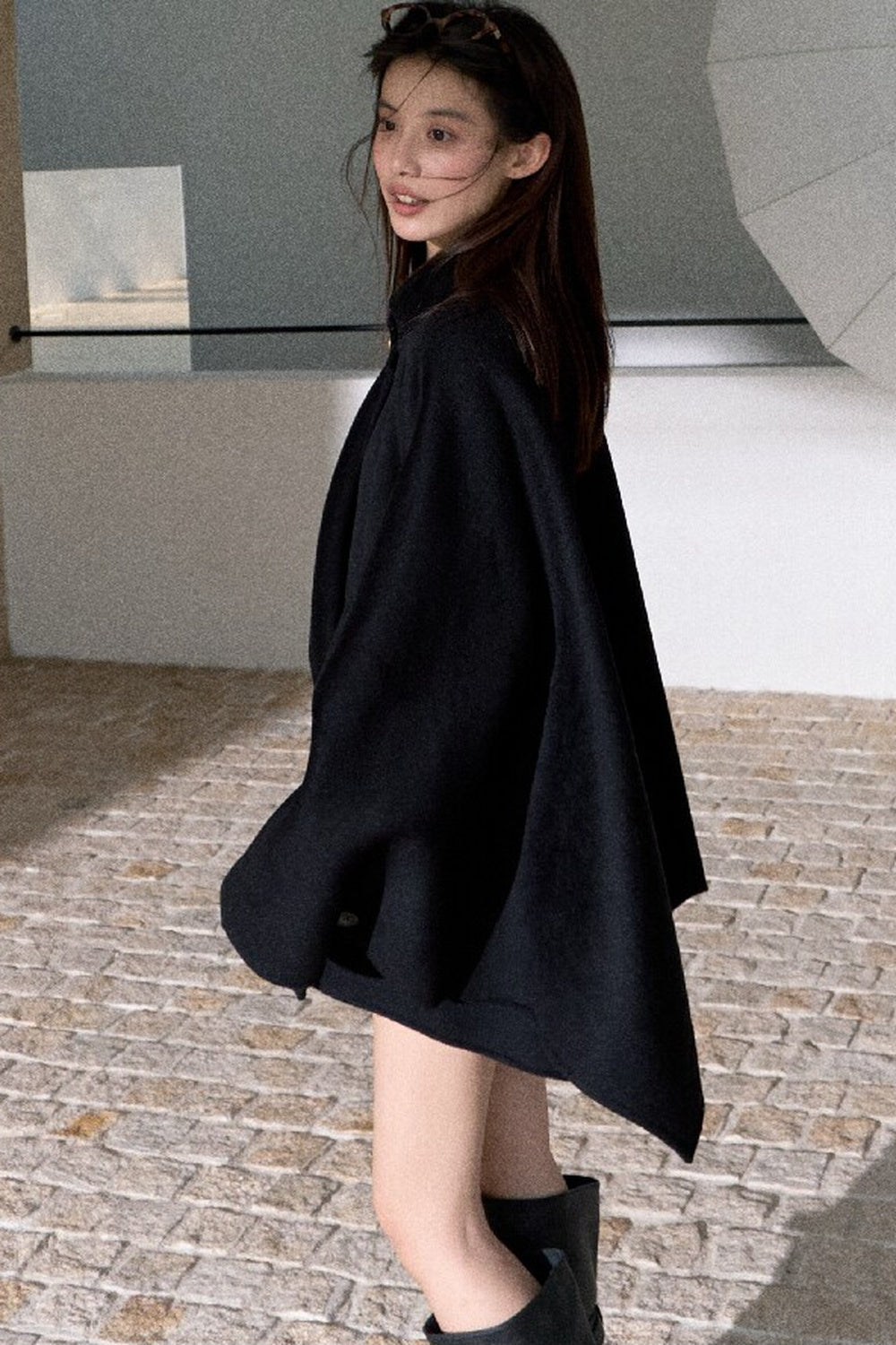 Mid-Length Double-Sided Wool Wrap Cape