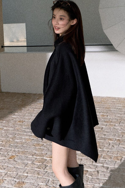 Mid-Length Double-Sided Wool Wrap Cape