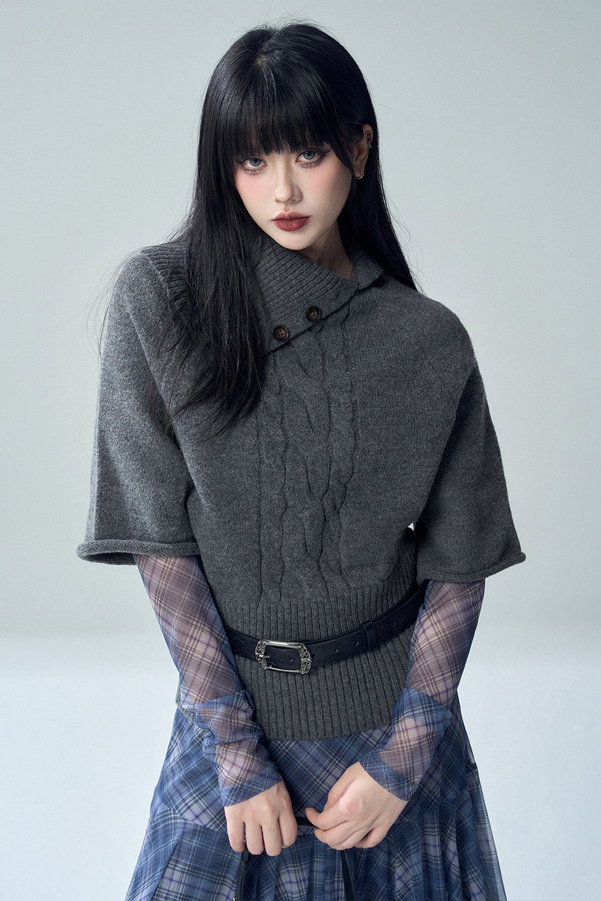 High Neck Short Sleeve Knit Sweater