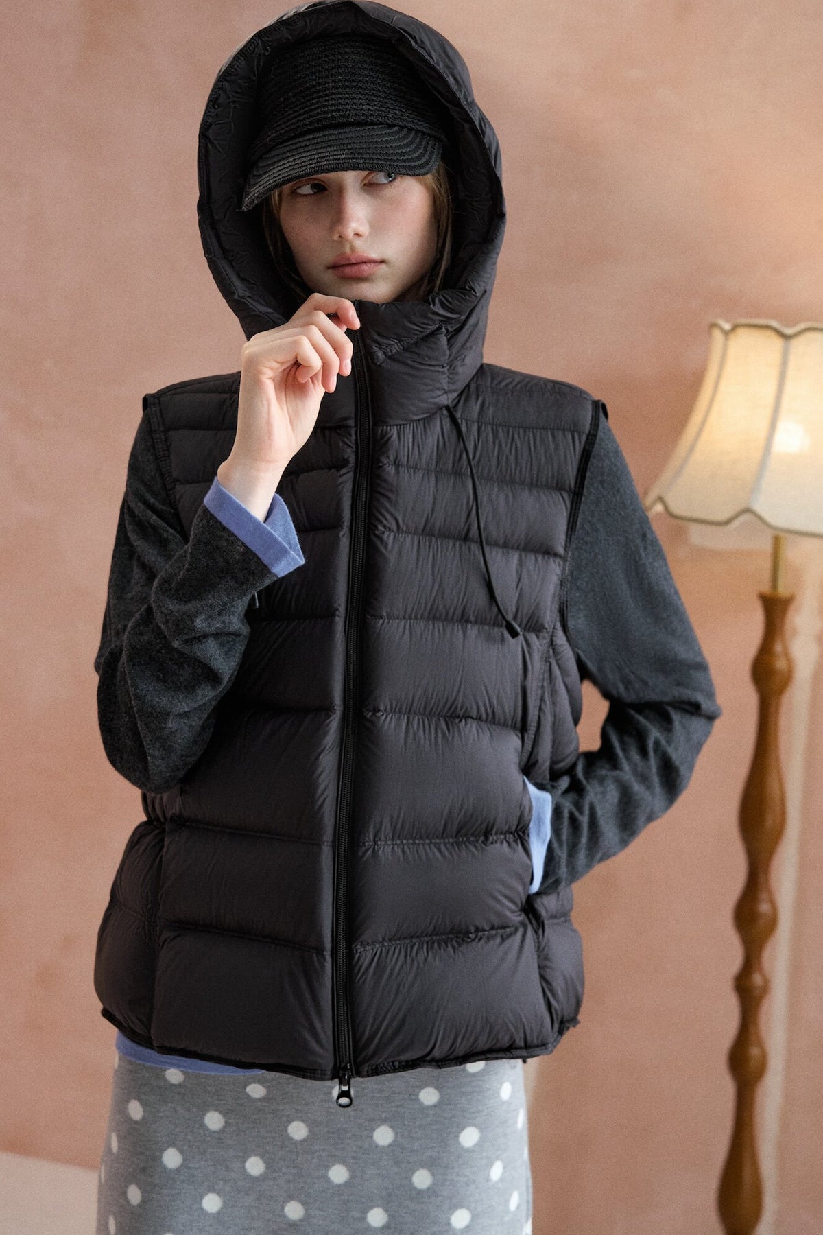 Ribbed Hooded Down Vest