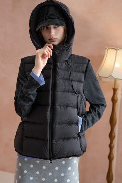 Ribbed Hooded Down Vest