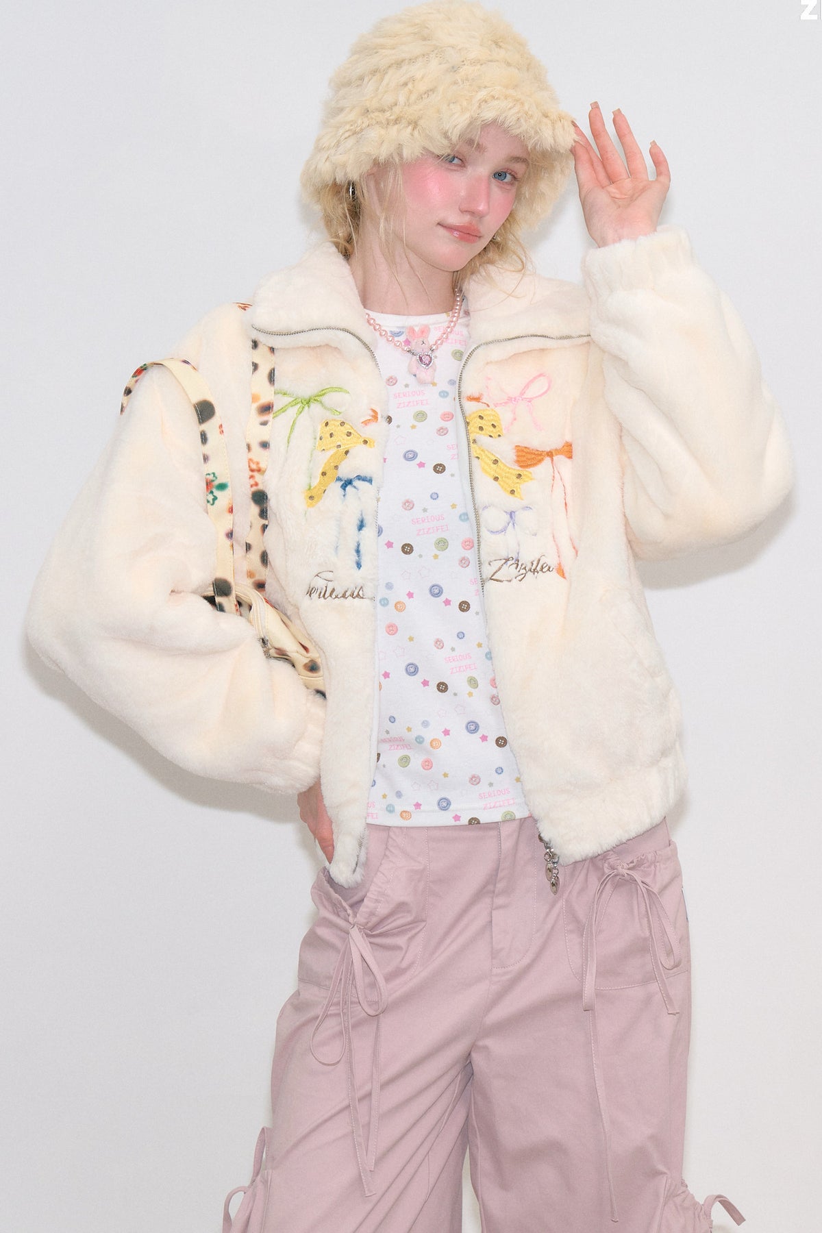 Butterfly Embroidery Lamb Wool Jacket