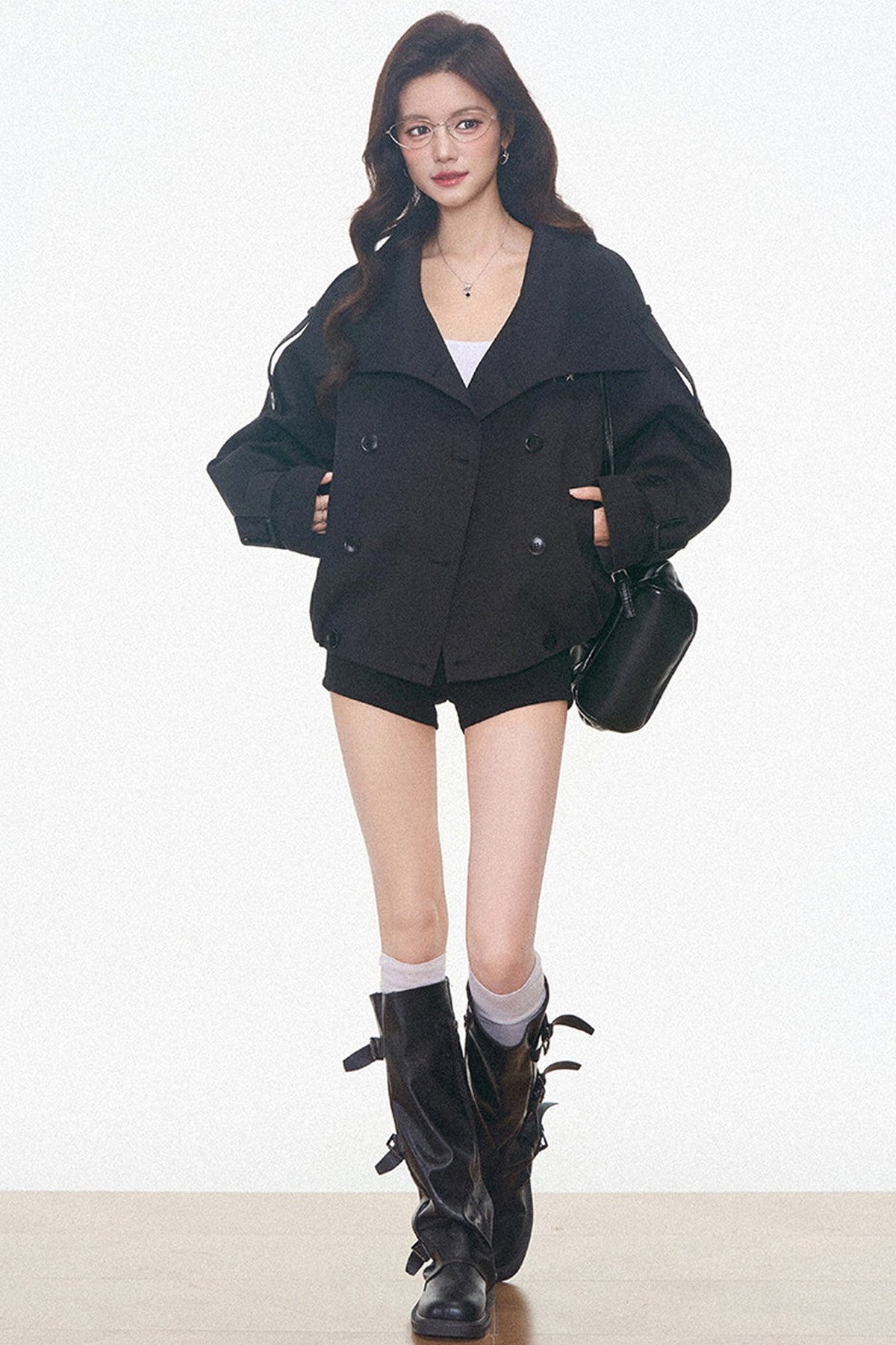 Vintage Double-Breasted Trench Coat and Cuffed Shorts Set-Up