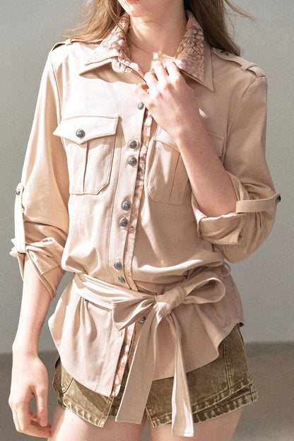 Floral Collar Belted Shirt