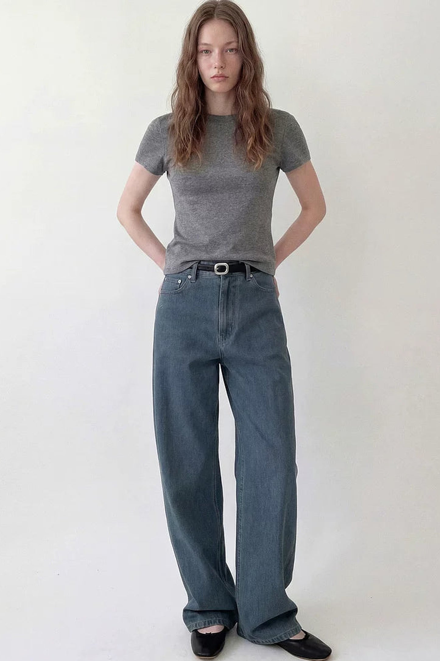 Pantaloni in denim vintage a vita alta