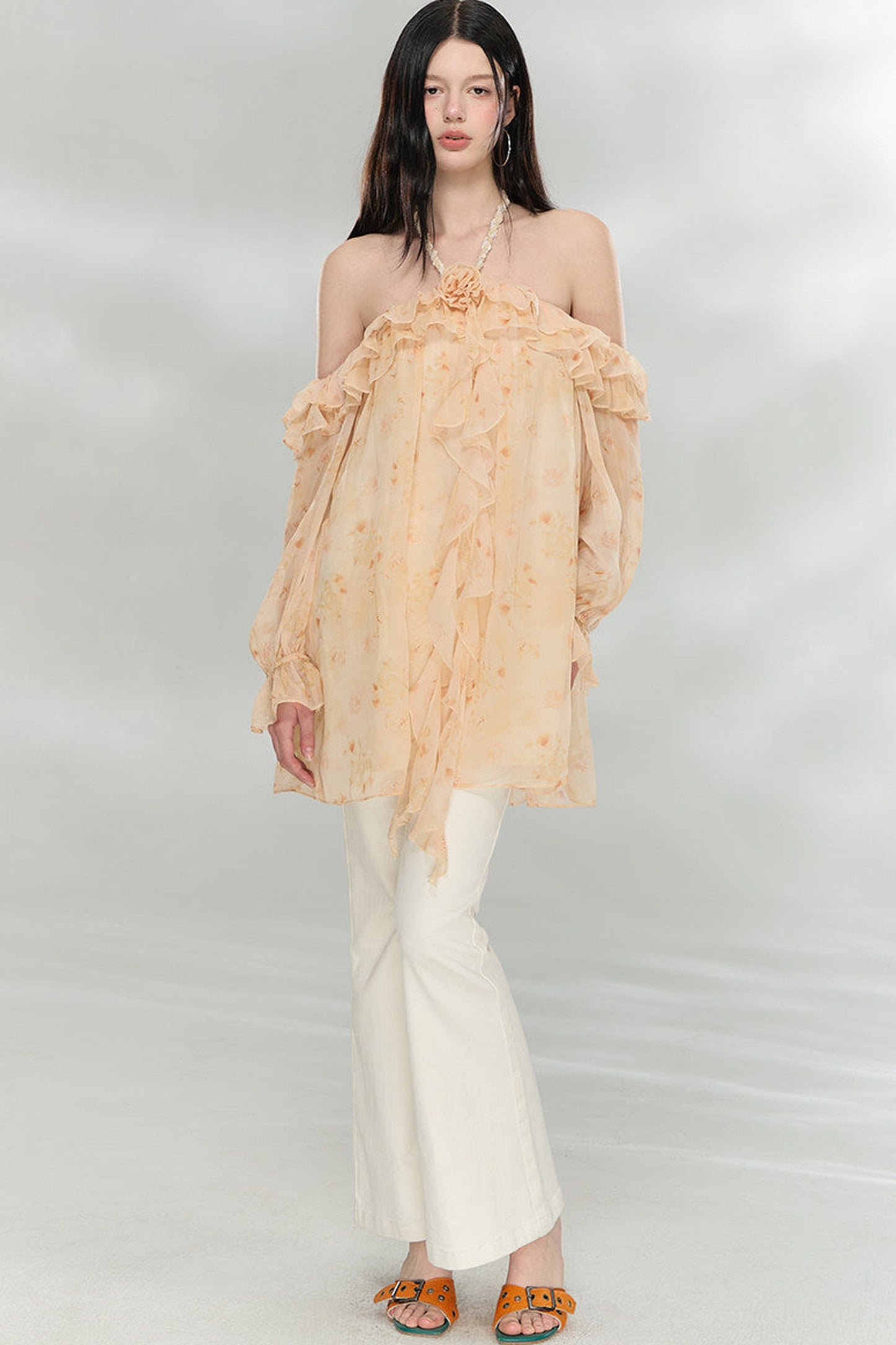 Flowing Ruffled Halter Dress