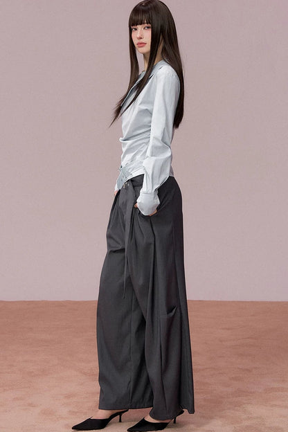 Off-Shoulder Ruched Belt Shirt