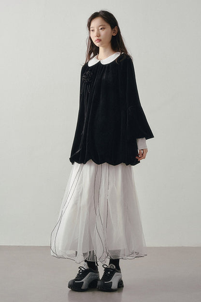 Multi-Layered Visible Stitching Mesh Skirt
