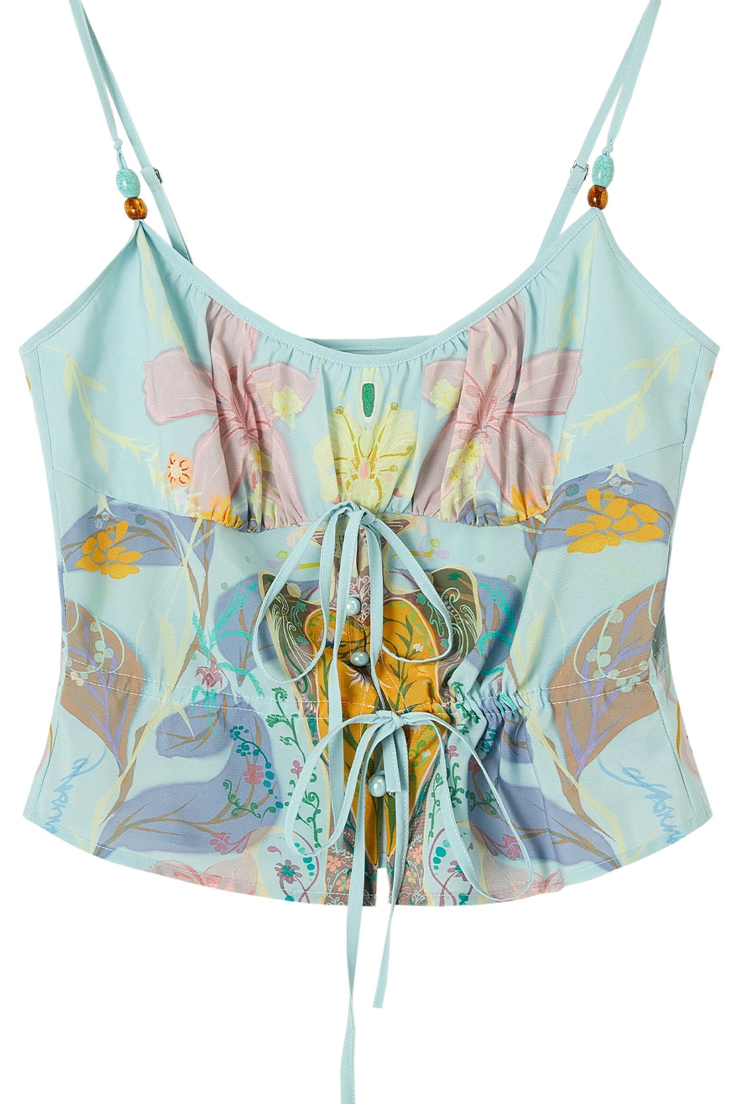 Retro Smudged Floral Chiffon Strap Mesh Skirt Set-Up