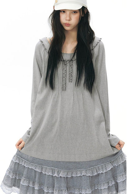 Front Chest Tuck Webbing Raglan Knit T-Shirt