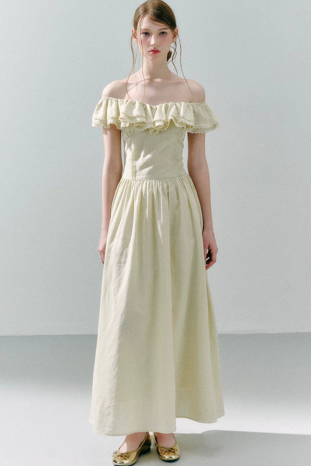 Long Green Linen Blend Dress