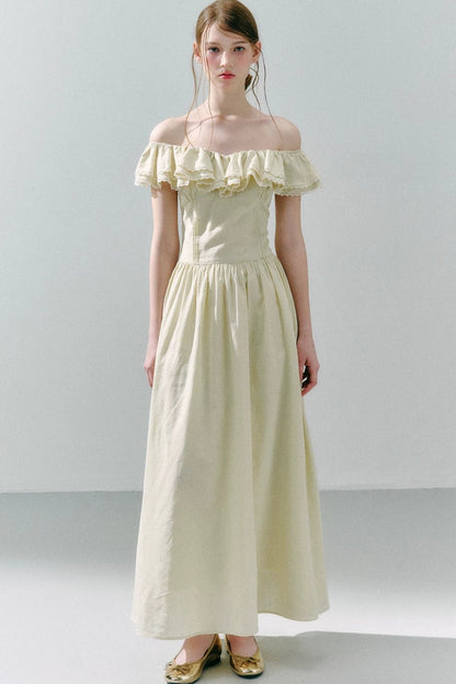 Long Green Linen Blend Dress