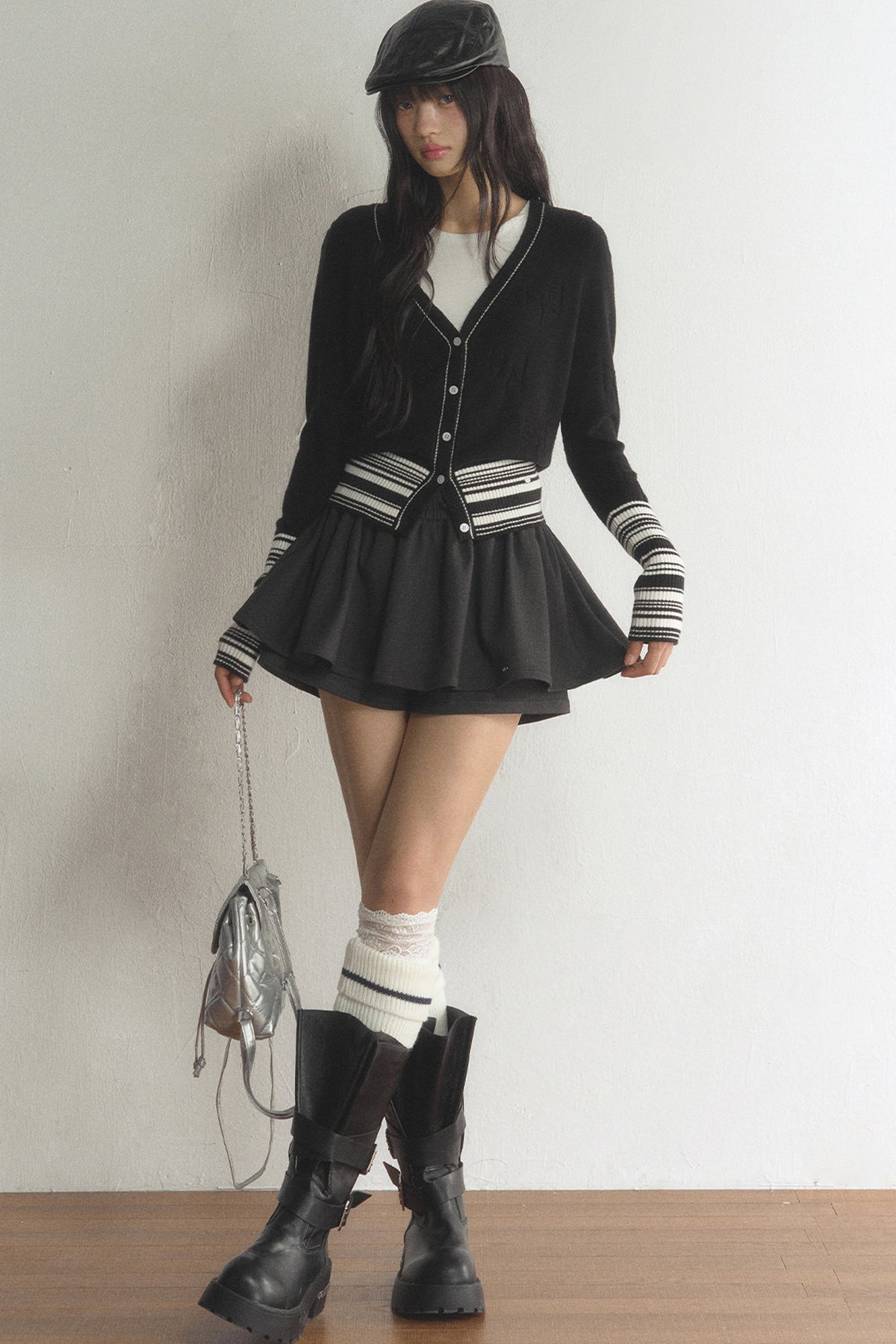 Drawstring High-Waisted Pleated Skirt