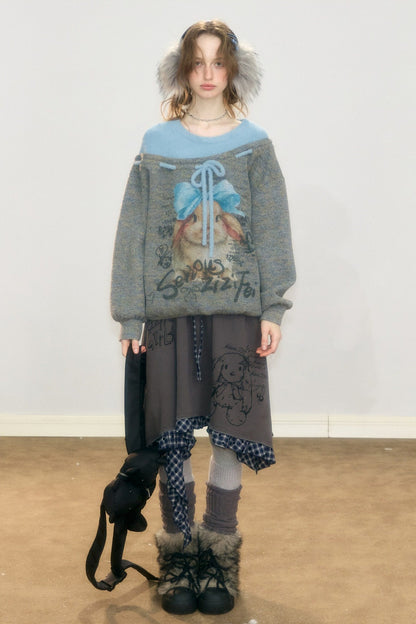 Plaid Graffiti Rabbit Skirt