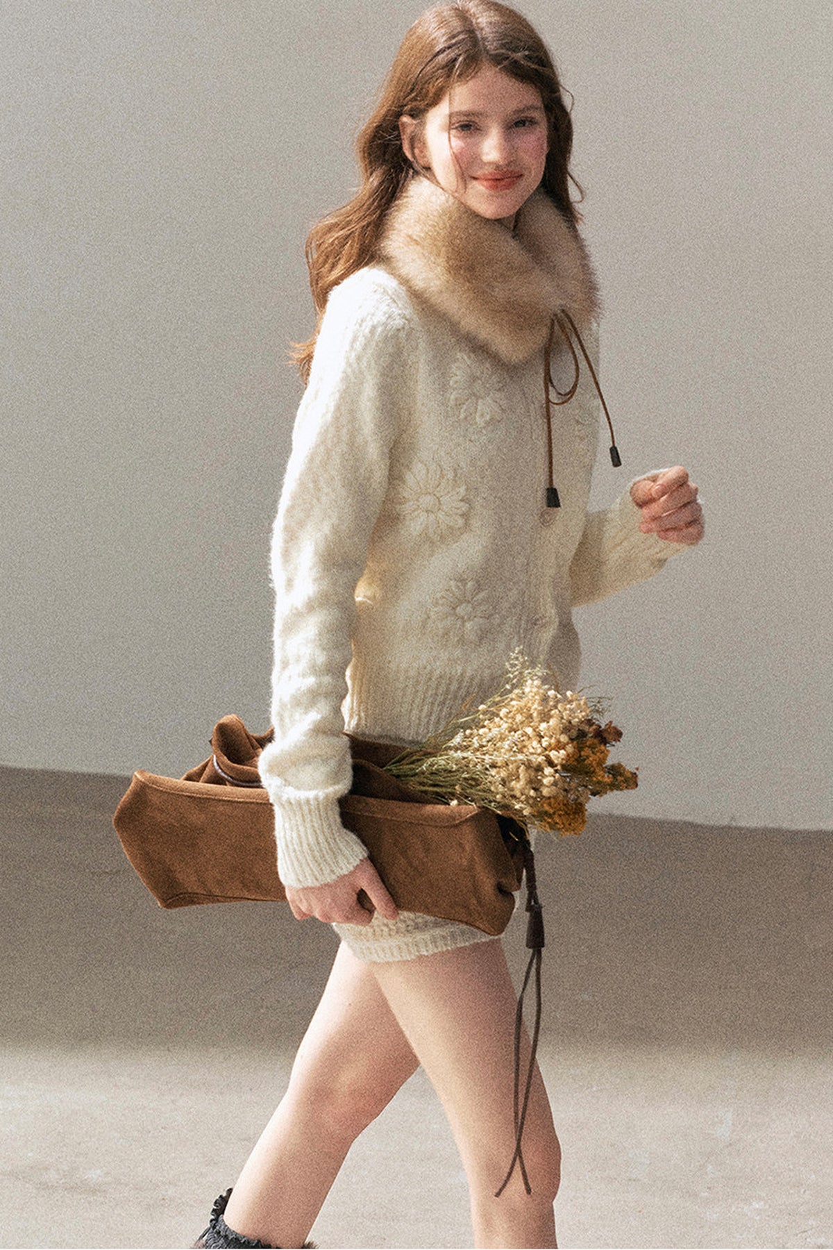French Mercerized Wool Crochet Floral Cardigan and Skirt Set-Up