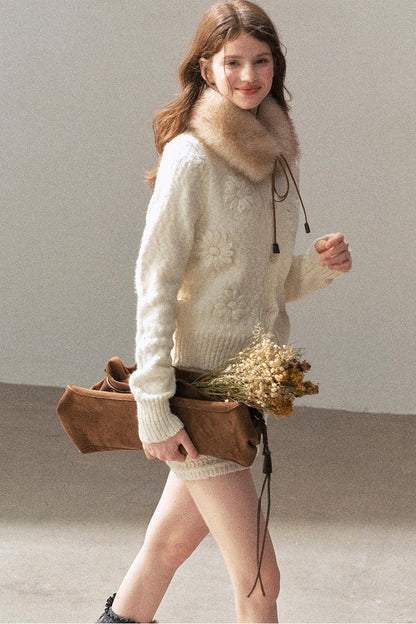 French Mercerized Wool Crochet Floral Cardigan and Skirt Set-Up