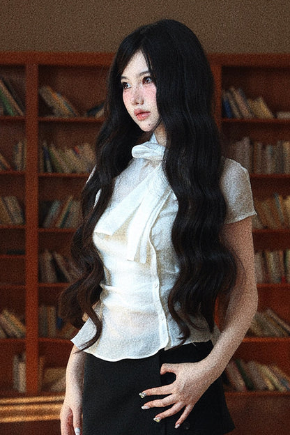 Slightly Sheer Waist-Cinching Cap Sleeve Shirt and Tube Top Set