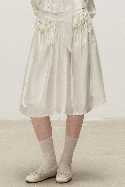 Lyocell V-Neck Shirt and Skirt Set-Up