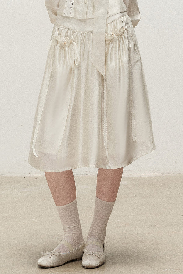Lyocell V-Neck Shirt and Skirt Set-Up