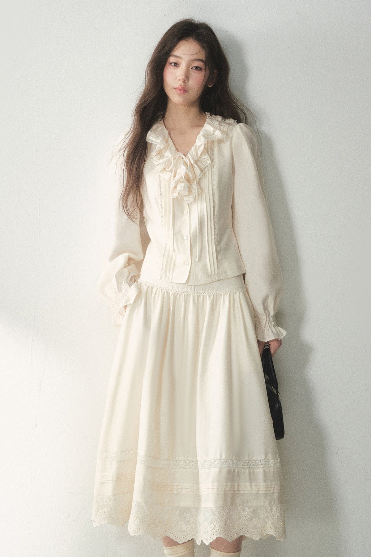 Ruffled Lyocell Shirt and Skirt Set-Up