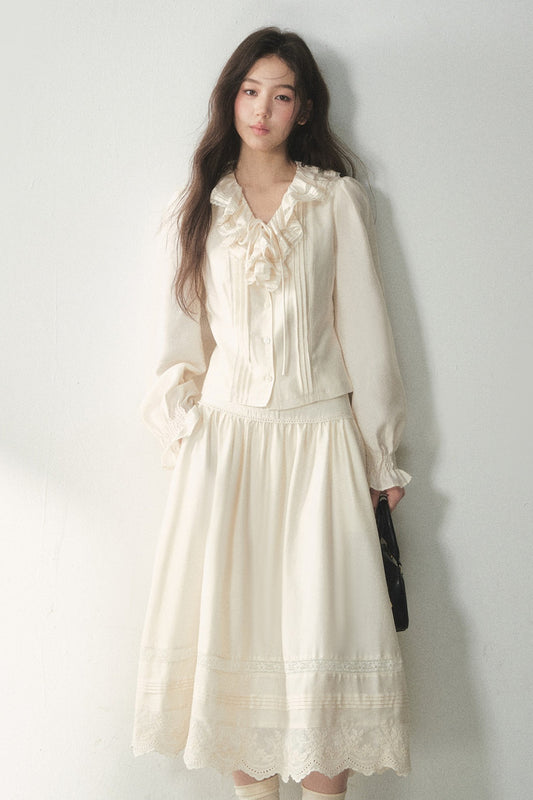 Ruffled Lyocell Shirt and Skirt Set-Up