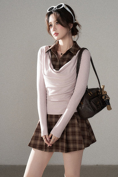Plaid Knit Top and Skirt Set-Up