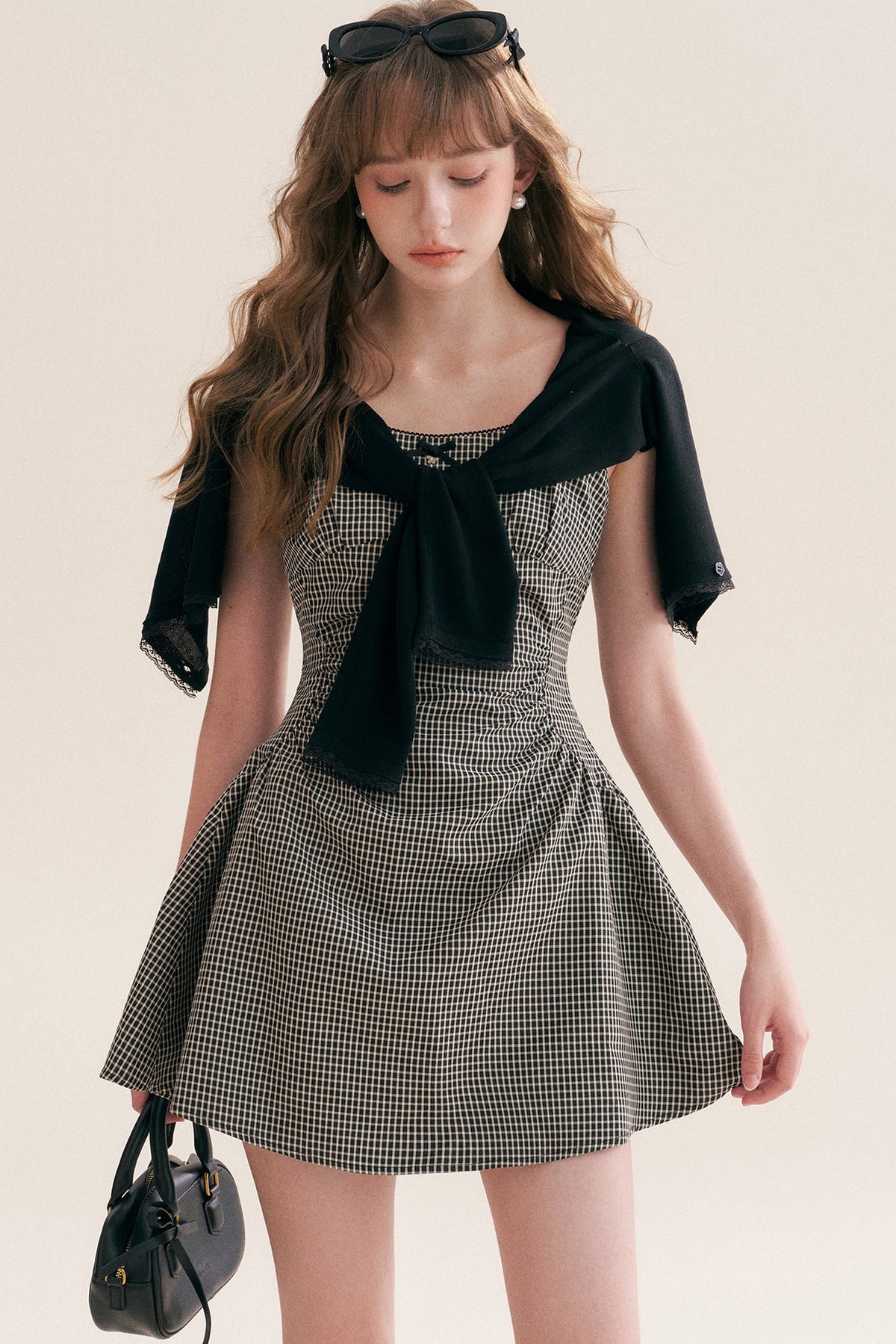 Black White Check Dress and Cardigan Set-Up