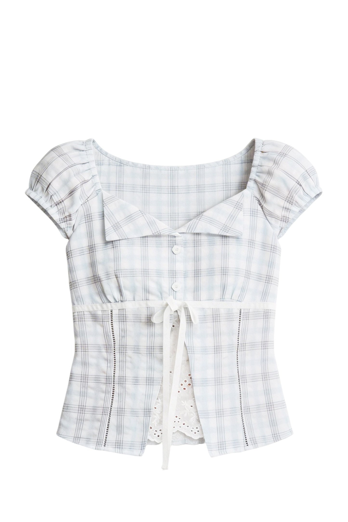 Summer Blue Plaid Patchwork Blouse