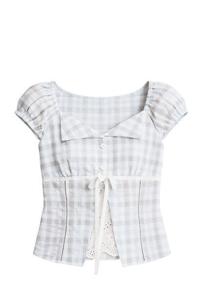 Summer Blue Plaid Patchwork Blouse