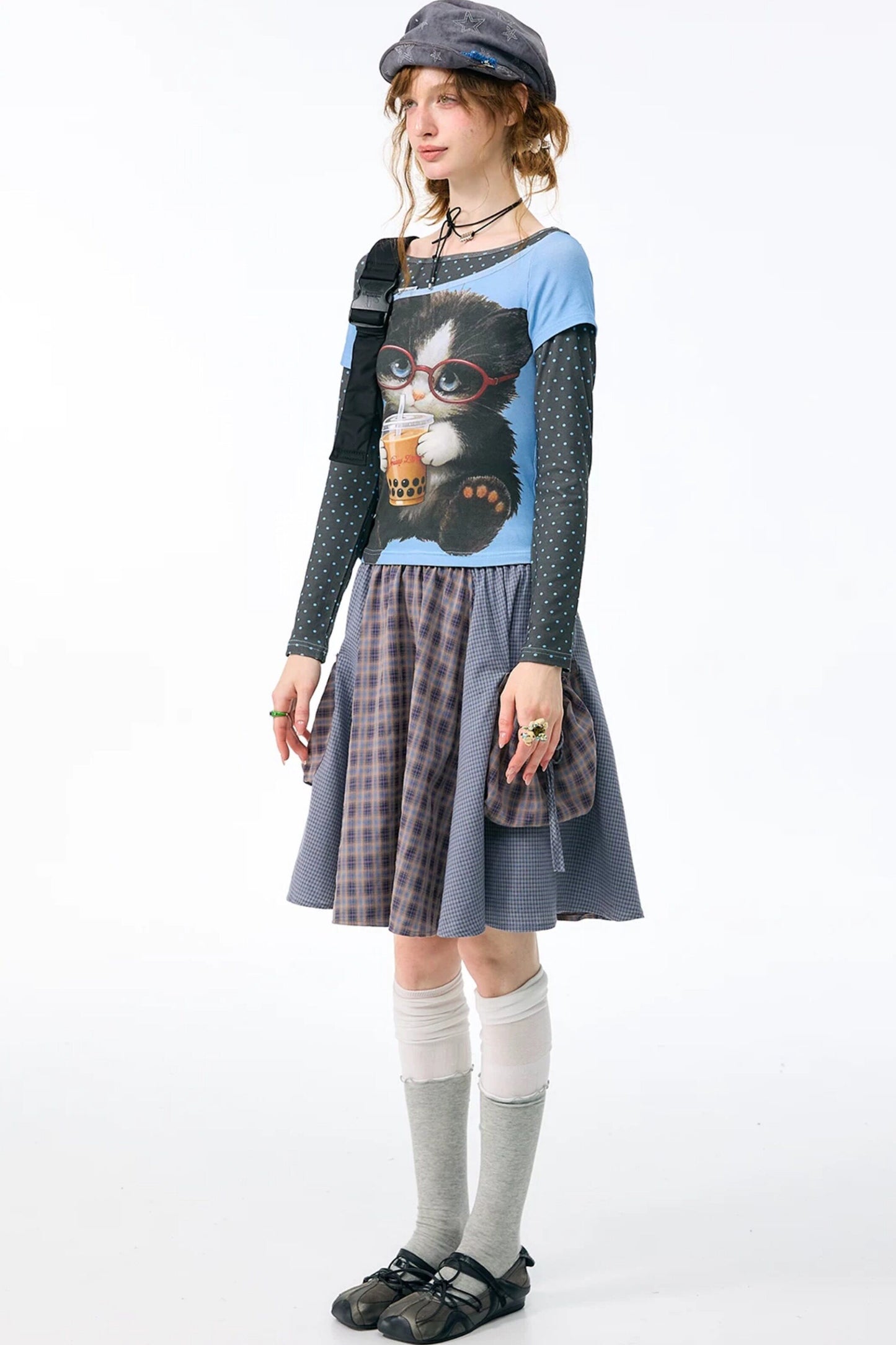 Retro Plaid Mid-Length Skirt