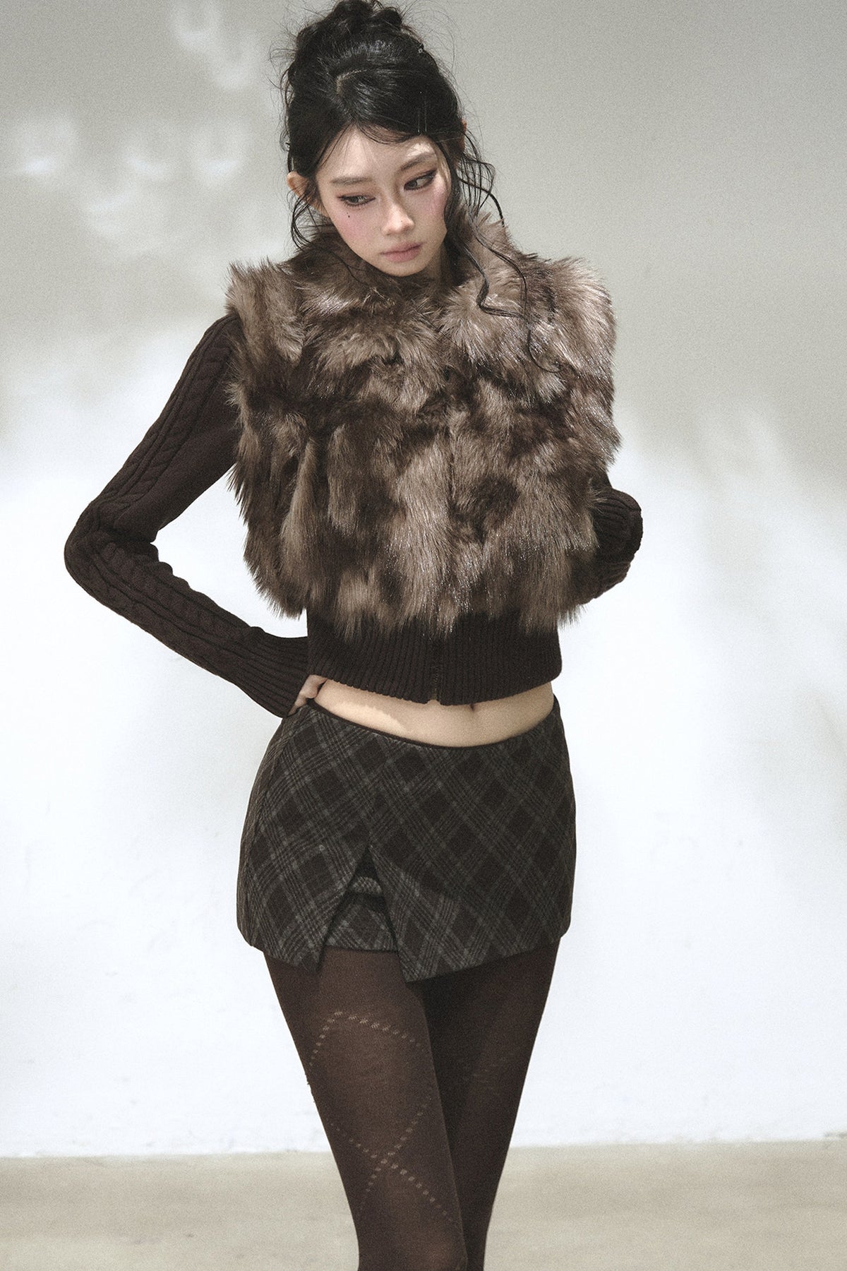 Eco-Friendly Gradient Faux Fur Knitted Jacket