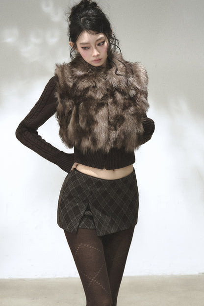 Eco-Friendly Gradient Faux Fur Knitted Jacket