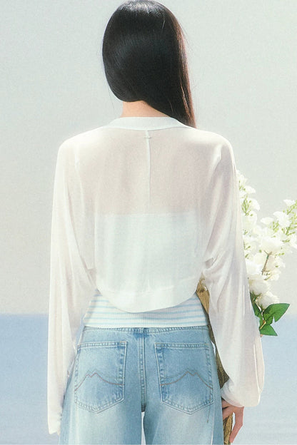 Ensemble haut et cardigan rayé coréen