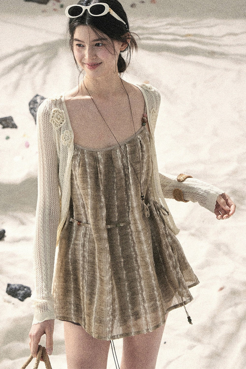 French Striped Embroidered Camisole