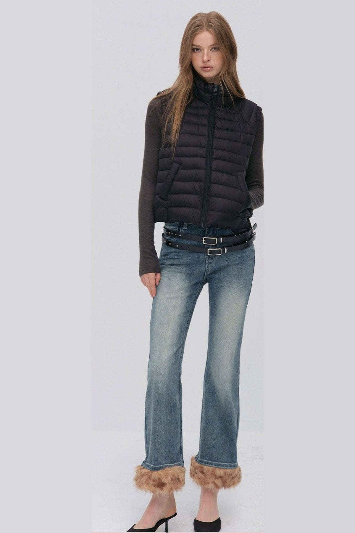 Detachable Frayed Hem Washed Flared Jeans