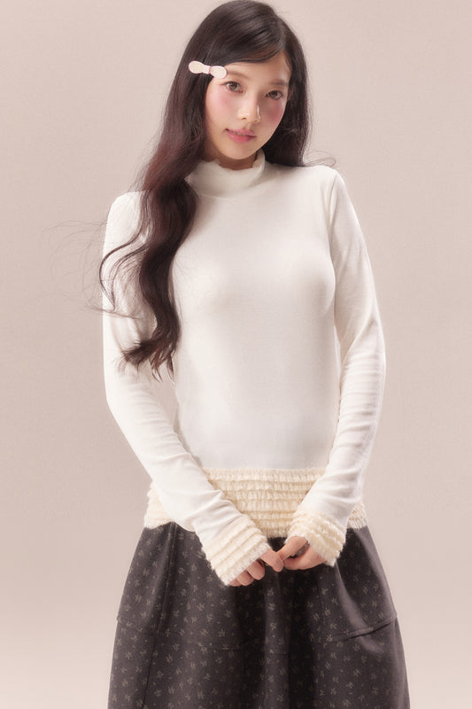 Lace Trim Thermal Knit Top