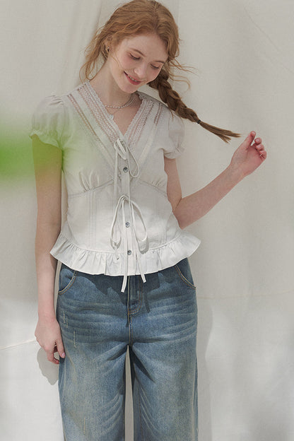 Summer Lace V-Neck Blouse