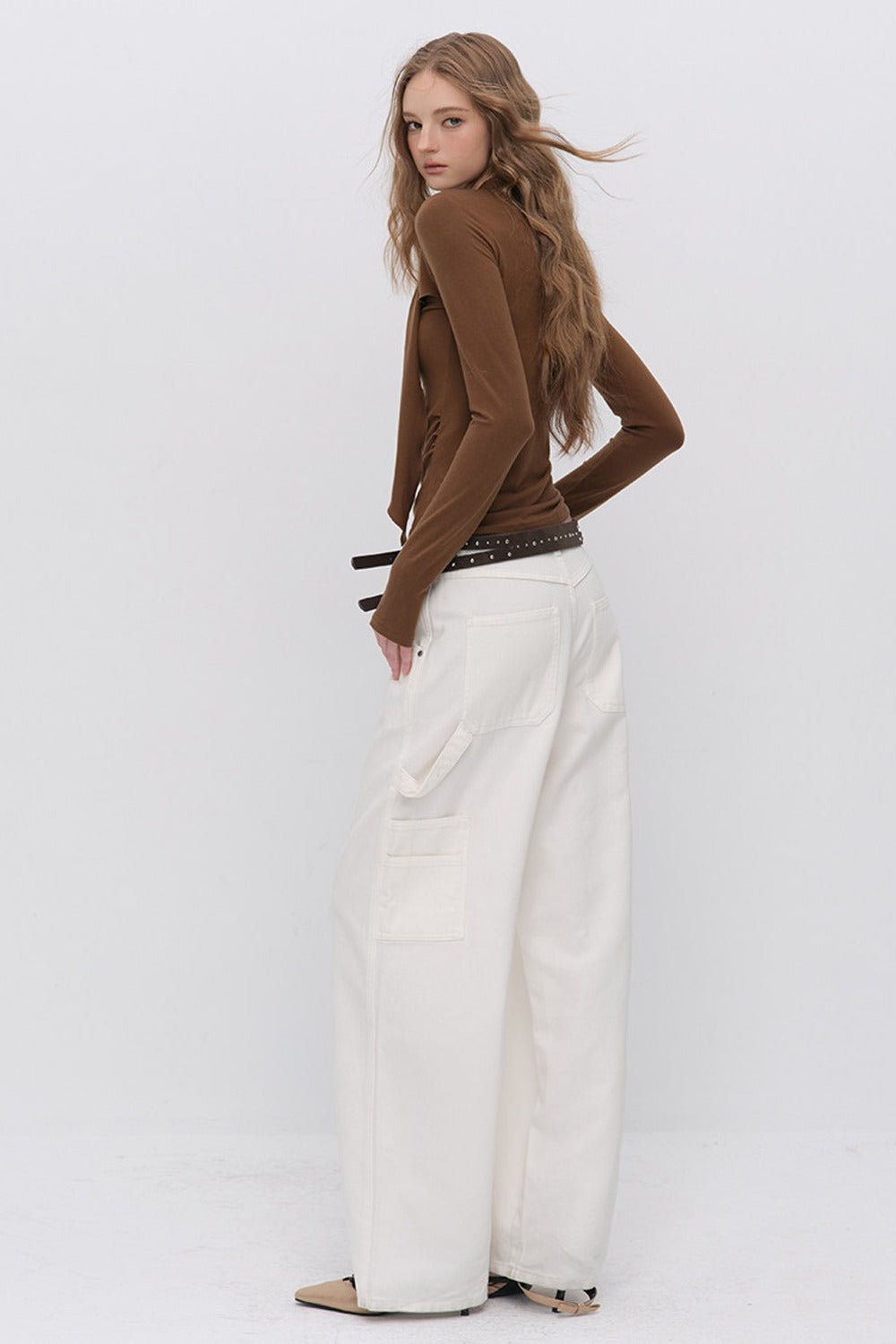 Irregular Ruched Halter Ribbon T-Shirt